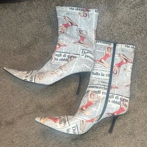 Carlos Santana Newspaper Print Boots